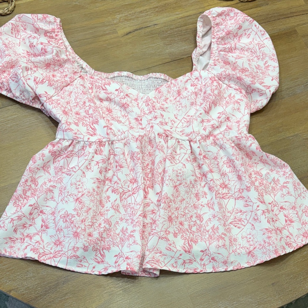 SHEIN Pink and White Patterned Blouse
